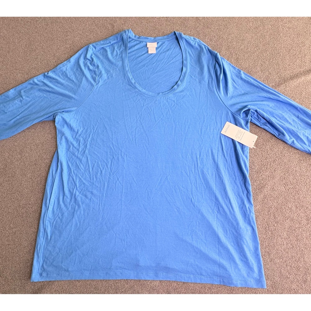 Chico's Touch of Cool Blue Scoop Neck 3/4 Sleeve Top Size 4 XXL New With Tags